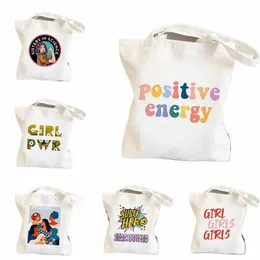 Frauen Positive Umhängetasche Energie Girl Power Nette Retro Taschen Harajuku für Shop Leinwand Handtasche Fi Tote Dame Handtaschen D1Zz #