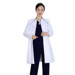 عيادة طب الأسنان طبيب الأسنان ملابس العمل موحدة النساء LG Sleeve White Lab Coat Beauty Hospital Female Doctor Nursing N7Jr#