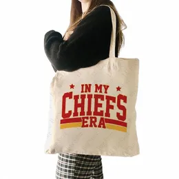 em My Chiefs Era Pattern Tote Bag Ts Merch Bolsas de ombro de lona Bolsas de loja reutilizáveis femininas Bolsa de ombro dobrável na moda N1X1 #