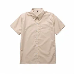 Japonês uniforme escolar menina e menino escola topos de manga curta camisa cott mulheres homens oversize XS-5XL cáqui marrom uniforme de trabalho 44Ss #