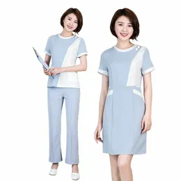 Verão Esteticista Roupas de Trabalho Manga Curta Spa Uniforme Set Manicurist Uniform Hotel Uniform Recepti T5Vr #