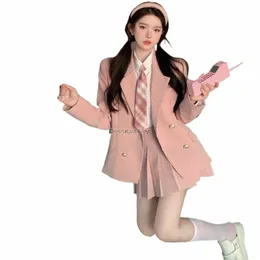 2023 fi Kore Preppy Suit JK üniforma Suit LG Kollu Ceket Kabuklu Kısa Etek Gömlek Ins Üç Parçalı Kadınlar JK SET S503 J7JQ#