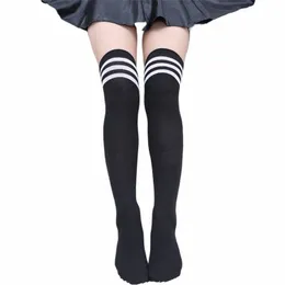 17 colori primavera autunno ragazze studentesse strisce autoreggenti sopra le calze al ginocchio calze da calcio Lg per l'uniforme scolastica anime D4du #