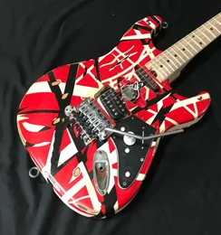 Yaşlı Kalıntı Eddie van Halen Çizgili Serisi Kırmızı Siyah Beyaz Guitar Frankenstrat Değiştirilmiş Vintage Elect Gitar WCASE3637064