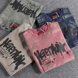 1922 Summer American Retro Short Sleeve Oneck Letter Printed Tshirt Mens Fashion 100 Cotton Washed Old Youth Casual Tops 240318