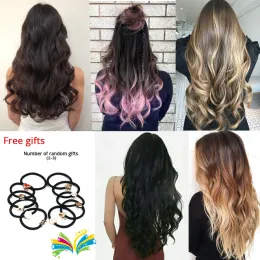 Leeons 22 cala 16 klipsów w przedłużanie włosów długie kręcone fryzury syntetyczna Ombre Blond Black Black Hairpieces