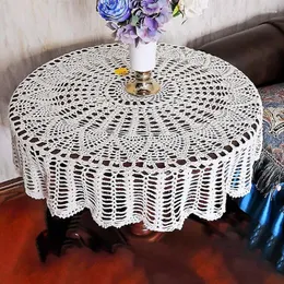 Toalha de mesa redonda artesanal de crochê, toalha de mesa de algodão com renda, tapete vintage para casamento, casa, dia dos namorados, decoração de festa