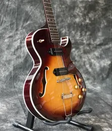 1956 ES 140 Vintage Sunburst Semi Hollow Body Electric Guitar 34 Size Short Scale Double F Holes Black P 90 Pickups With Dog Ear5625027