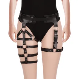 Goth Womens Leather Harness Strumps Stagter Sexig BDSM Erotic Body Bondage Underwear Lårbindande svärdbältet Fetischkläder 240326