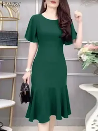 Zanzea Woman vintage imprezowy sukienka Summer Moda Slim Sundress żeńska elegancka stała kolor vestidos krótkie sukienki Oneck z krótkim rękawem 240323