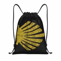 Camino De Santiago Zaino con coulisse Borsa da palestra sportiva per uomo Donna Scallop Shell Hike Training Sackpack M66w #