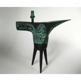 Estatuetas decorativas Oriental Bronze Chinês Antigo Exorcismo Handwork Embossment Wine Cup Decor