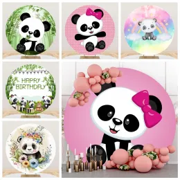 Söt panda rund bakgrepp baby shower födelsedag dop fotografering bambu lämnar bakgrund för barn flicka födelsedagsfest dekor