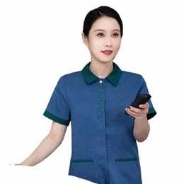 cleaning Work Clothes Short Sleeve Summer Hotel Hotel Cleaner Clothing Aunt Half Sleeve Cleaning Service Uniform Women 22He#
