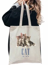 1pcs Kawaii Cat Kids Graphic Tote Bag Carrier Bag Canvas Shoulder Bag Cute Shopper Perfeito para Cat Lover Gift U2bM #