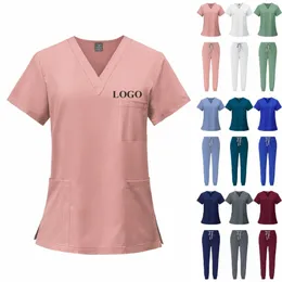 FI Weiße Krankenhausuniformen Krankenschwester Schönheit Dental Sal Arbeitskleidung Individuelles Logo Uniform Medical Scrubs Jogger Unisex Sets L9oT #