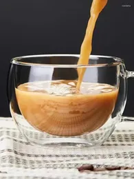 Tassen, doppelt isoliert und verbrühungshemmend, Kaffeetasse mit Griff, für Zuhause, Glas, zum Trinken, hochwertiger amerikanischer Latte-Becher