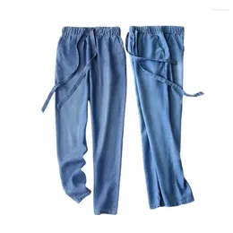 Jeans da donna 2024 pantaloni a matita in denim slim estivi casual vintage a vita alta da donna lunghi larghi larghi blu