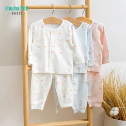 Cotton Long Sleeve Squirrel Printed Born Baby Pyjama Set Oneck Söt tshirt Tops With Pants Girls Clothes Sleep -dower 240325