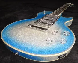 Özel poker yüzü Ace Frehley İmza Büyük Sparkle Metalik Mavi Burst Gümüş Elektro Gitar 3 Pikaplar Ayna Kafası Çubuk Kapağı2057974