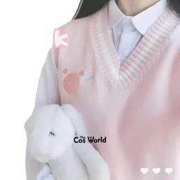 봄 가을 돼지 토끼 동물 패턴 소매 니트 조끼 풀오버 v JK 학교 유니폼 학생의 옷을위한 목 스웨터 57wl#