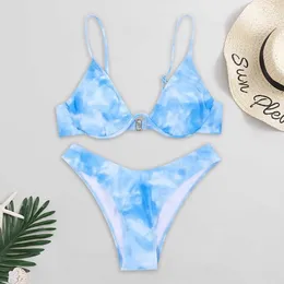 Mulheres Swimwear Sexy Bikini Swimsuit Cut Womens Swimsuit 2024 Tie Dye Biquini High Cut Swimsuit Push Style Beach Bikini Set J240330