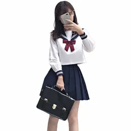 japanese Style S-2XL Students Girls School Uniforms Girls Navy Costume Women Sexy Navy JK Suit Sailor Blouse Pleated Skirt Set i6X3#