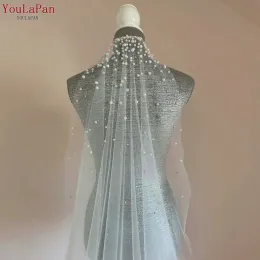 Youlapan Rhinestones véu de noiva Pérola Véu de casamento com cabelo pente de cabelo 1 camada de cristal de cristal longo véu de casamento v135