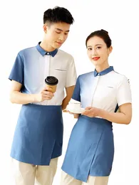 2023 New Fi Ristorante manica corta camicia da cameriere + aprile Set uomini e donne Coffee Hotel uniforme da lavoro Cake Shop Workwear 99oj #