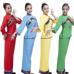 Traje de dança folclórica chinesa para mulheres de meia-idade e idosos Roupas de dança quadrada Clássica Fan Dance e Cintura Tambor a3vq #