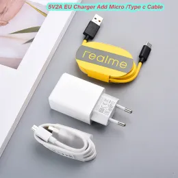 Original Realme 5V 2A Ladegerät für Realme 3 3i 5i V13 V3 7i C20 C15 C21 Q2I Q3 Q3S EU -Stecker -Netzteil 2A Mikro/Typ -C -Kabel