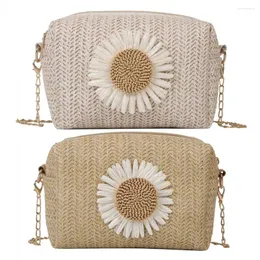 Shoulder Bags Women Fashion Shopping Bag Casual Zipper Straw Crossbody Lightweight Breathable Flower Ornament For Travel Vacation Daily