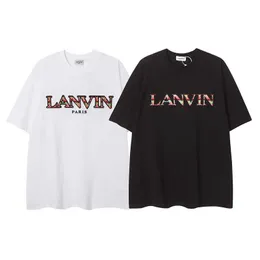 Langfan Lanvin Chengyi Gleiches Produkt Einfaches Heavy Industry besticktes T-Shirt für Herren und Damen mit Fadenkragen