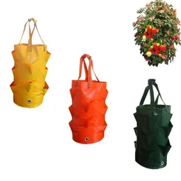 Fioriera per fragole in tessuto PE da giardino verticale da 3 galloni, borsa per coltivazione di ortaggi, vasi, vasi da giardinaggio, fiori appesi a parete