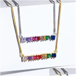 Pendanthalsband 2021 Nytt mode Sier Gold Högkvalitativ kubik Zirkonium Diamond Necklace Rainbow Color Cz Stone For Wedding Drop Deli Dhymf