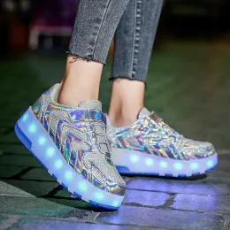 Buty dziecięce łyżwiaczki buty chłopięce dziewczyny 2 koła USB ładowanie LED LED Flashing Sneaker Childing Sliding Sport Footwear Prezent