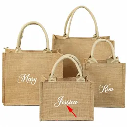 Nome personalizado Jute Shop Bag Mulheres Bolsa Com Alça À Prova D 'Água Grande Capacidade Saco De Armazenamento De Artigos Diversos Persalized Gift Bags Q9JF #