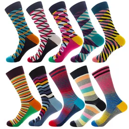 Mäns kammad bomullsband Långa strumpor Hip Hop Woman Socks Harajuku Plaid Diamond Socks Roliga affärsgåvor för man 5 Par 240321