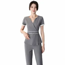 Uniforme estético verão manga curta beleza sal terno feminino spa esteticista roupas hotel massagem workwear macacão coreano n1kG #