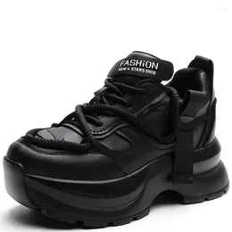 Sapatos casuais 7cm couro genuíno alta marca plataforma chunky sneaker primavera outono 2024 papai com