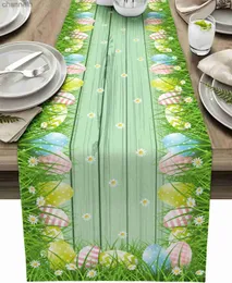 Bordslöpare Easter Egg Grassland Spring Daisy Teal Dresser Scarf Linen Runners For Kitchen Family Holiday Party Decor YQ240330