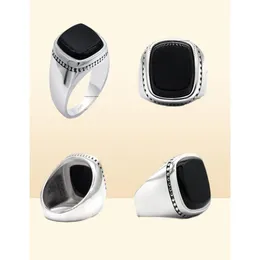 Klaster Pierścienie 925 Sterling Sier Black Signet Pierścień dla mężczyzn Square Agate Aqeeq Turkish Men039s Modna biżuteria rocznica Prezent 44333939 D Dhkly