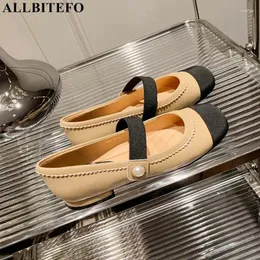 Scarpe casual ALLBITEFO Punta tonda Comoda morbida vera pelle Tacco basso Moda da strada Colori misti Primavera Tacchi da donna