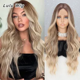 Wigs Long Ombre Blonde Wavy Wig for Women 26 Inch Middle Part Curly Wavy Wig Natural Looking Synthetic Heat Resistant Fiber Wig