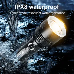 IPX8 Professional Diving Light Super Bright Diving ficklampa 18650 Vattentät scuba -fackla under vattenlyktan