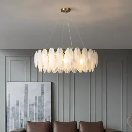 Lampadari a soffitto moderni artpad 2023 Nuova illuminazione per sala da pranzo decorazioni per la casa i lampadari di piume di piuma di lusso d'oro