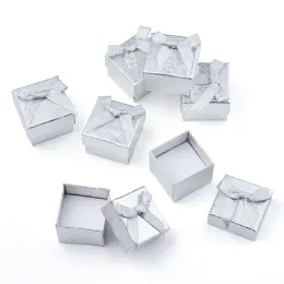 Exibir 24pcs/lote de cor prata quadrada bowknot de papelão caixas de anel dos namorados Dia apresenta caixas de pacotes para presente de exibição de jóias presentes