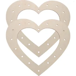 Decorative Flowers 2pcs Wooden Heart Shaped Wreath Frames Wood Base For DIY Crafts