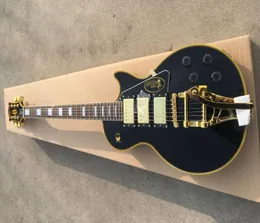 Gelbe Bindung, neu angepasste schwarze Jazz-E-Gitarre mit 3 Tonabnehmern, Palisander-Griffbrettgitarre, 8897113