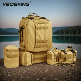 Väskor Veqsking 50l Tactical Ryggsäck, utomhus stor kapacitet Militär klättring ryggsäck, vandring camping jakt resor ryggsäckar